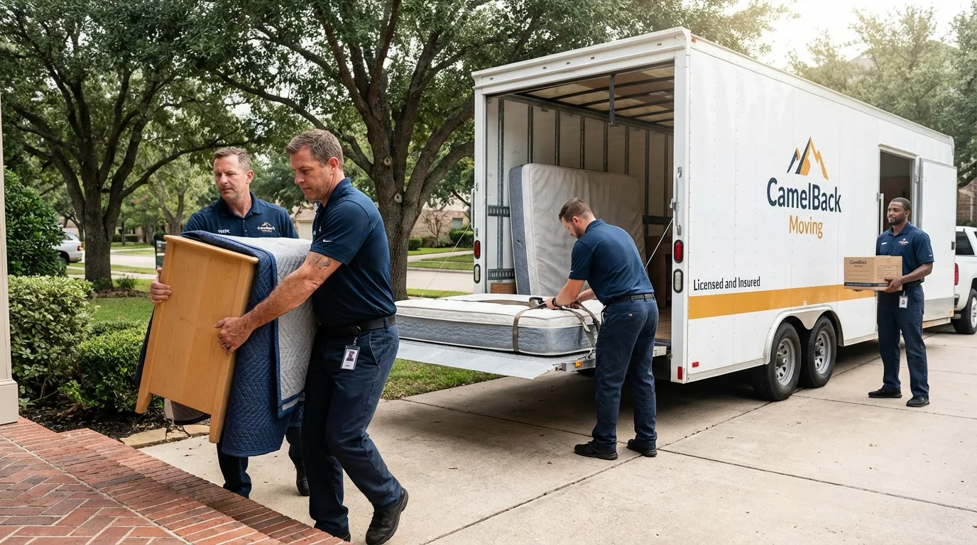 Crew loading residential truck for cross-state move from Red Bluff, CA