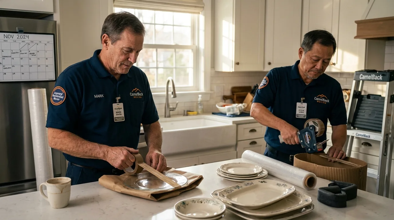 Professional crew packing kitchen dishware in Red Bluff, CA